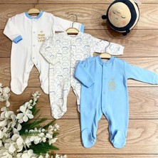 Renkli Puset 3'lü Penye Bebek Tulum Takım Bulut Mavi Pembe Kahverengi