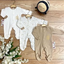 Renkli Puset 3'lü Penye Bebek Tulum Takım Bulut Mavi Pembe Kahverengi