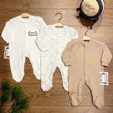 Renkli Puset 3'lü Penye Bebek Tulum Takım Bulut Mavi Pembe Kahverengi