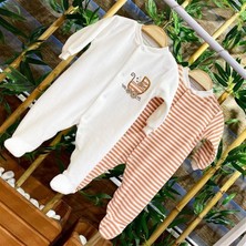 Renkli Puset 2'li Kadife Patikli Bebek Tulum Takım Çizgili