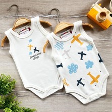 Renkli Puset 2'li Penye Bebek Askılı Body Zıbın Takım Uçak