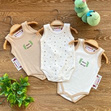 Renkli Puset 3'lü Penye Bebek Askılı Body Zıbın Takım Puan Kahverengi Pembe