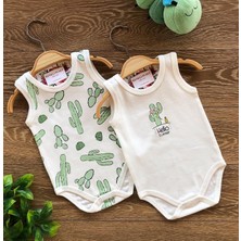 Renkli Puset 2'li Penye Bebek Askılı Body Zıbın Takım Kaktüs
