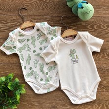 Renkli Puset 2'li Penye Bebek Kısa Kollu Body Zıbın Takım Kaktüs
