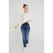 Vavien Slim Fit Likralı Hamile Jean Damlatmalı Koyu Mavi Pantolon 1012