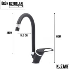 Kustar Olinda Siyah Mutfak Evye Bataryası 360 Oynar Perlatörlü