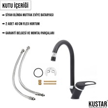 Kustar Olinda Siyah Mutfak Evye Bataryası 360 Oynar Perlatörlü