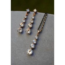 Stoneage Dört Taş Zirkon Kadın Küpe ve Kolye Set