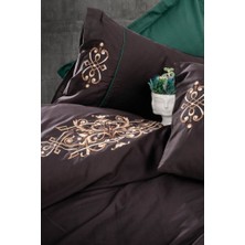 Cotton Box Brode Nakışlı Çift Kişilik Saten Nevresim Takımı Tiana Yeşil