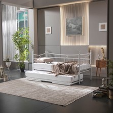 Bedliga Daily Yavrulu Karyola Daybed Tek-Çift Kişilik Metal Karyola Beyaz 