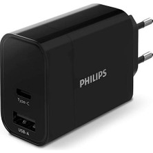 PHILIPS DLP2621 USB-A & USB-C 30W PD Şarj Adaptörü Siyah