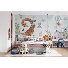 Duvar Kağıdı Marketi Otların Arasındaki Mutlu Hayvanlar Temalı 3D Duvar Kağıdı