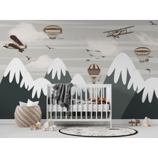 Duvar Kağıdı Marketi Dağların Arasında Uçan Balonlar Sembollü 3D Duvar Kağıdı
