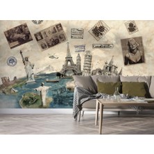 Duvar Kağıdı Marketi Dünya Şehirleri ve Haber Desenli 3D Duvar Kağıdı