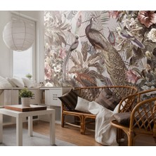 Duvar Kağıdı Marketi Çiçekli Tavus Kuşu Desenli 3D Duvar Kağıdı