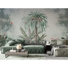 Duvar Kağıdı Marketi 3D Tropikal Flamingolu ve Papağanlı Duvar Kağıdı