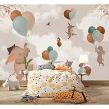 Duvar Kağıdı Marketi Balonlara Uçan Hayvan Desenli 3D Duvar Kağıdı