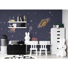 Duvar Kağıdı Marketi Uzay Mekiği ve Gezegen Desenli 3D Duvar Kağıdı