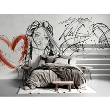 Duvar Kağıdı Marketi Kalp ve Bayan Desenli 3D Duvar Kağıdı