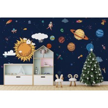 Duvar Kağıdı Marketi Güneş, Gezegen ve Astronot Desenli 3D Duvar Kağıdı