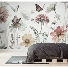 Duvar Kağıdı Marketi Papatya Çiçekli ve Kelebekli 3D Duvar Kağıdı