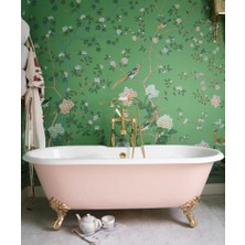 Duvar Kağıdı Marketi Yeşil Zeminli Çiçek Daldaki Kuşlar 3D Duvar Kağıdı