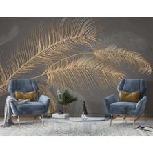 Duvar Kağıdı Marketi Gold Renginden Yapraklı 3D Duvar Kağıdı