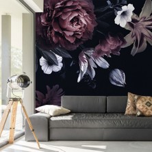 Duvar Kağıdı Marketi Koyu Renkli Gül ve Bitki Desenli 3D Duvar Kağıdı