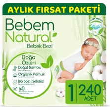 Bebem Natural Bebek Bezi 1 Beden Yenidoğan Aylık Fırsat Paketi 240 Adet