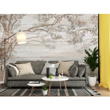 Duvar Kağıdı Marketi Beyaz Çiçekli Dal Desenli 3D Duvar Kağıdı