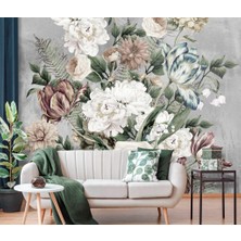 Duvar Kağıdı Marketi Zemin Gri Renkli Büyük Güller 3D Duvar Kağıdı
