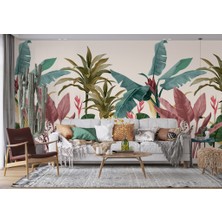 Duvar Kağıdı Marketi 3D Farklı Renkte Bitki ve Ağaç Desenli Tropikal Duvar Kağıdı