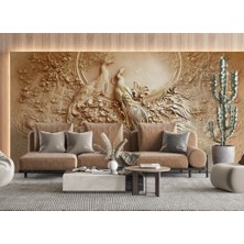 Duvar Kağıdı Marketi Kuş ve Yaprak Desenli 3D Duvar Kağıdı