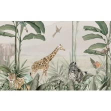 Duvar Kağıdı Marketi 3D Zürafa ve Zebra Desenli Tropikal Duvar Kağıdı
