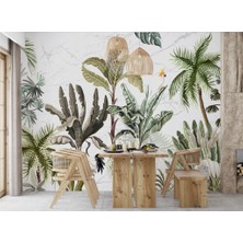 Duvar Kağıdı Marketi 3D Papağan ve Palmiye Ağaç Desenli Tropikal Duvar Kağıdı