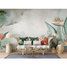 Duvar Kağıdı Marketi 3D Kuş ve Çiçek Desenli Tropikal Duvar Kağıdı