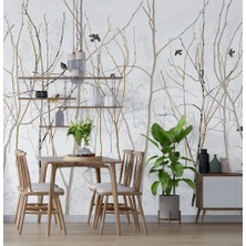 Duvar Kağıdı Marketi Kuru Dal ve Uçan Kuş Desenli 3D Duvar Kağıdı