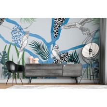 Duvar Kağıdı Marketi Papağan ve Bitki Desenli 3D Duvar Kağıdı