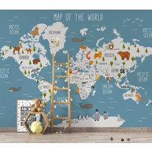 Duvar Kağıdı Marketi Ağaç ve Hayvan Şekilli Çocuk Haritası 3D Duvar Kağıdı
