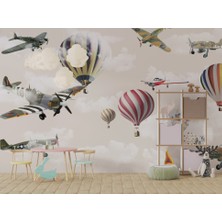 Duvar Kağıdı Marketi Uçak ve Balon Desenli 3D Duvar Kağıdı