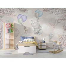 Duvar Kağıdı Marketi Uçan Fil ve Tavşan Desenli 3D Duvar Kağıdı