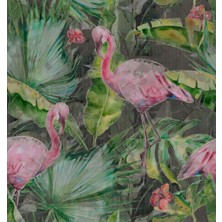 Duvar Kağıdı Marketi Flamingo ve Bitki Desenli 3D Duvar Kağıdı