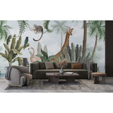 Duvar Kağıdı Marketi 3D Zürafa ve Orman Desenli Tropikal Duvar Kağıdı