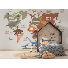 Duvar Kağıdı Marketi Kıtalar Üzerinde Dinazor Desenli 3D Duvar Kağıdı
