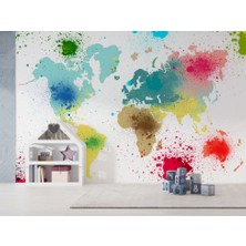 Duvar Kağıdı Marketi Sprey Boyalı Çocuk Haritası 3D Duvar Kağıdı