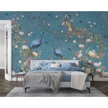 Duvar Kağıdı Marketi Çiçekli Dalda Duran Kuş Desenli 3D Duvar Kağıdı