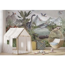 Duvar Kağıdı Marketi Gölün Yanındaki Dinazorlar 3D Duvar Kağıdı