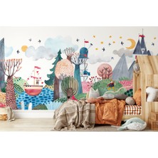 Duvar Kağıdı Marketi 3D Çocuk Odasına Şato Görünümlü Renkli Duvar Kağıdı