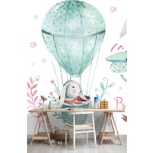 Duvar Kağıdı Marketi Tavşanları Taşıyan Uçan Balon Desenli 3D Duvar Kağıdı