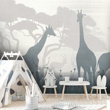 Duvar Kağıdı Marketi Zürafa ve Geyik Gölge Desenli 3D Duvar Kağıdı